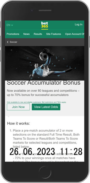 Soccer Accumulator Bonus up to 100,000 GBP