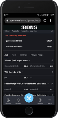 bons cricket betting page