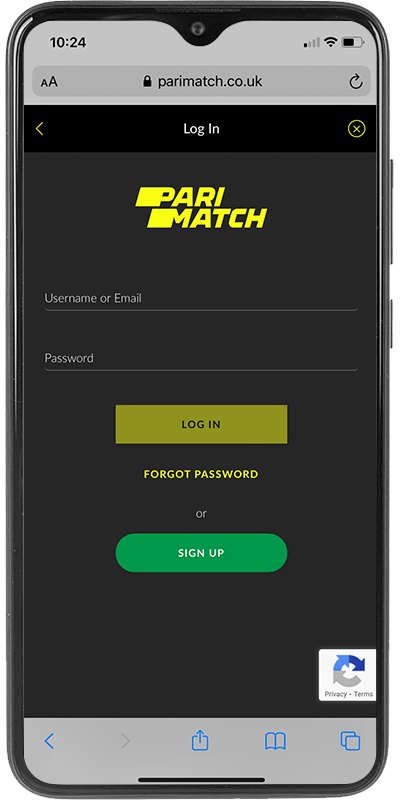 parimatch registration name log in screen