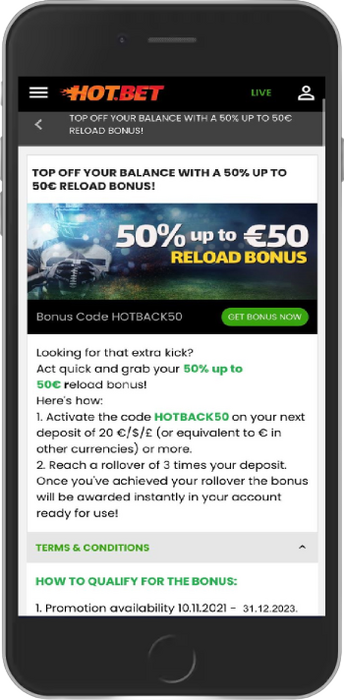 50% Reload Bonus up to €50 